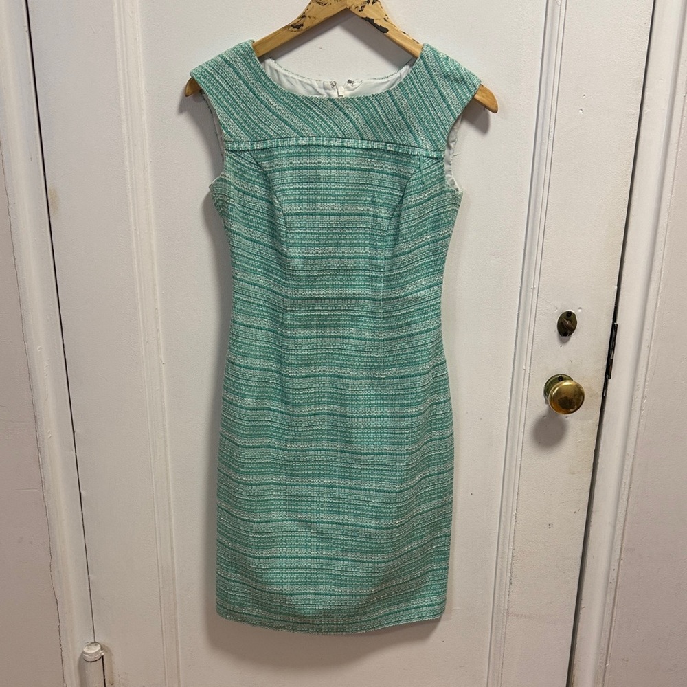 Kay Unger Teal Striped Midi Dress